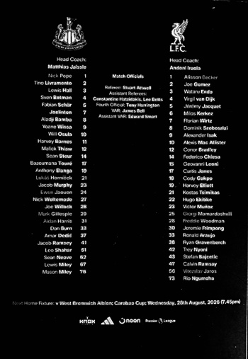 Match programme squadlist