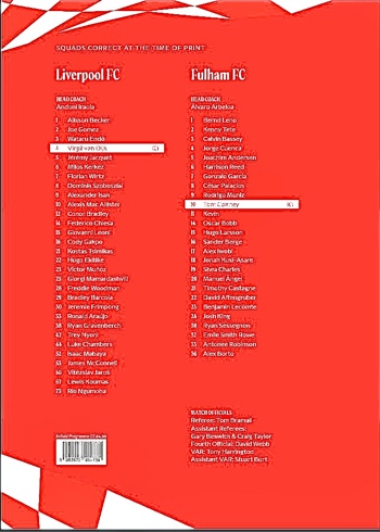 Match programme squadlist