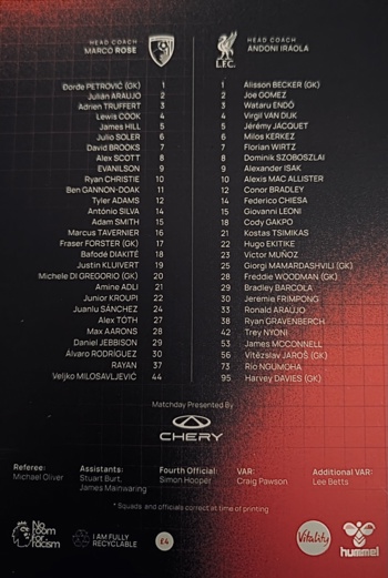 Match programme squadlist