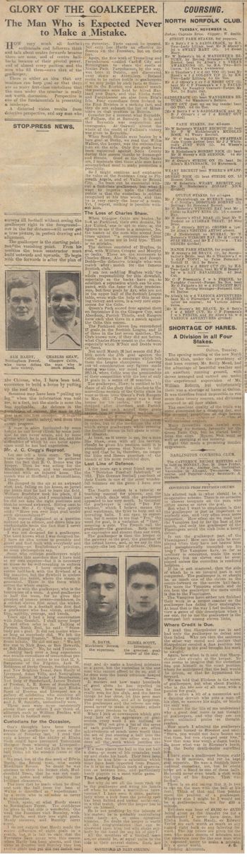 Glory of the goalkeeper - 15 November 1931