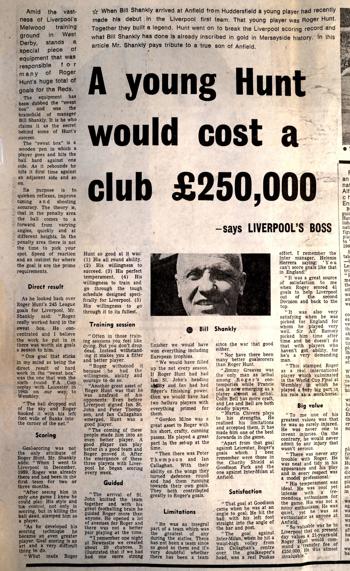 A young Hunt would cost the club £250,000 - Bill Shankly 1972