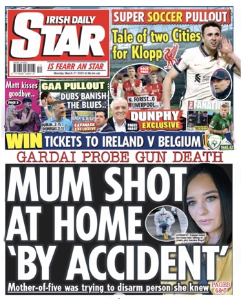 Irish Daily Star Frontpage Mar 2022