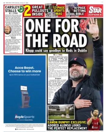Irish Daily Star Backpage - Jan 2024