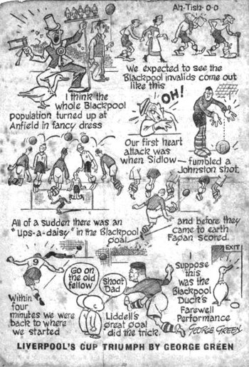 Liverpool's FA Cup triumph on 4th March 1950 as seen by cartoonist George Green.