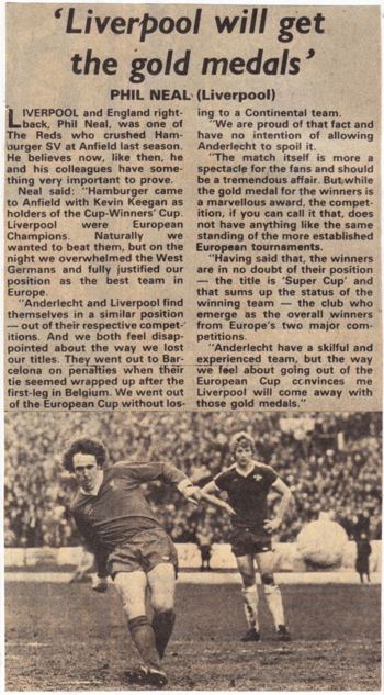 Liverpool will get the gold medals - December 1978