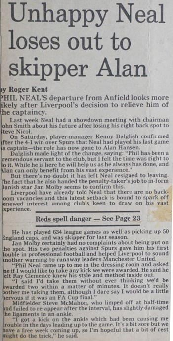 Unhappy Neal loses out to skipper Alan - June 1984