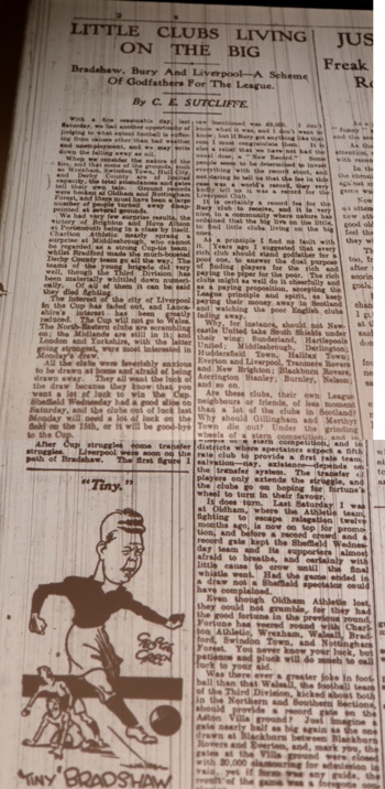 Bury make a fortune on Bradshaw - 1 February 1930