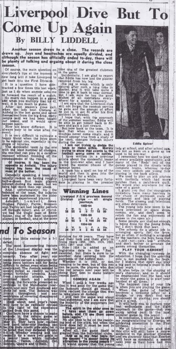 Liverpool to come up again - from the Echo in May 1954