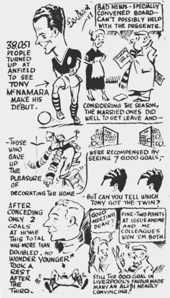 Daily Post cartoon from Liverpool - Grimsby on 21 December 1957 