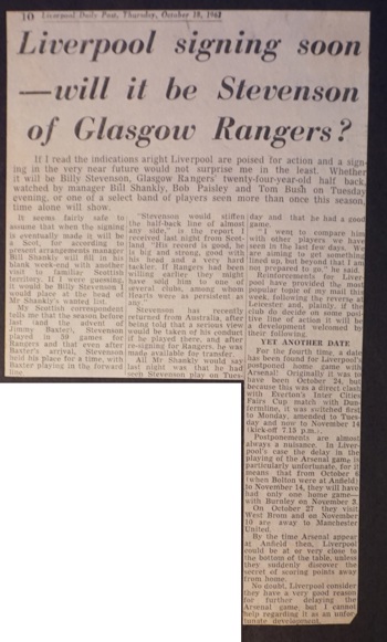 Will Liverpool sign Stevenson? - 13 October 1962
