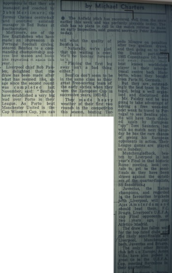 Benfica draw - 20 January 1978