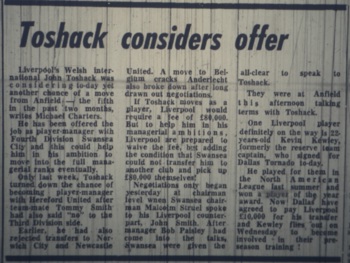 Toshack considers offer - 27 February 1978