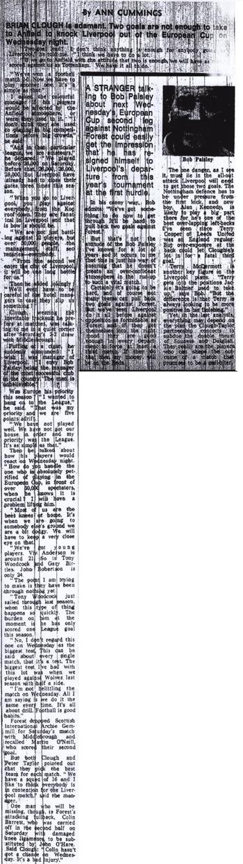 Clough and Paisley prepare for battle