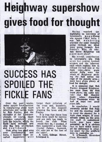 Heighway supershow gives food for thought - Echo letter in March 1981