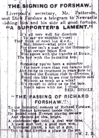 Supporters dismayed by Forshaw's transfer to Everton in March 1927