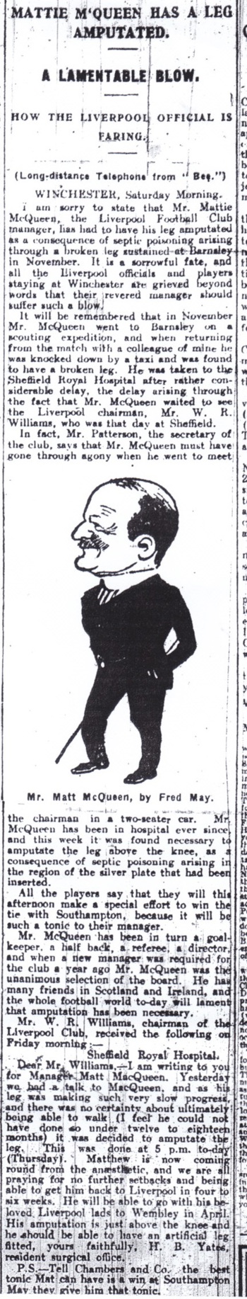 Matt McQueen'a leg amputated - 23 February 1924