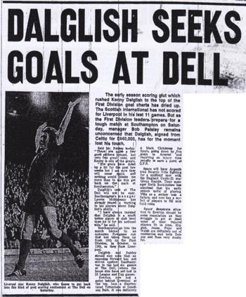 Dalglish seeks goals at Dell - from 22 April 1978