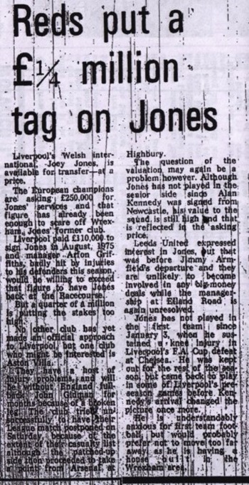 Reds put a £1/4 million tag on Jones 