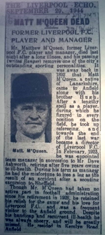 McQueen's death announced in the Echo - 29 September 1944