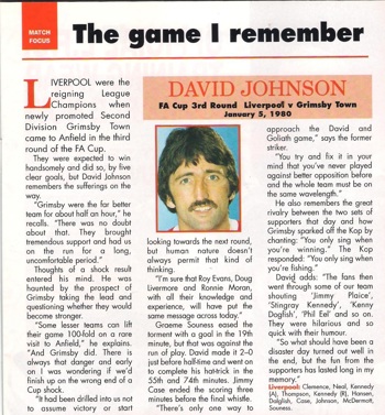 Johnson recollects a game against Grimsby on 5 January 1980