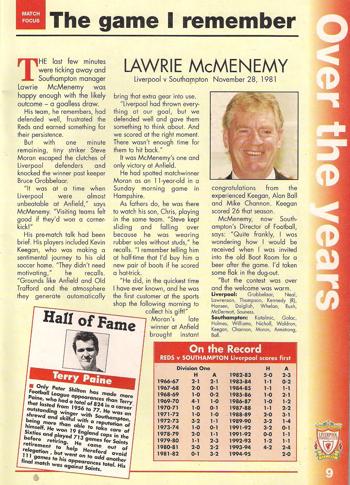 Lawrie McMenemy remembers the game in the Liverpool match programme