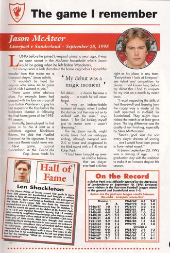 McAteer remembers his full debut in the match programme