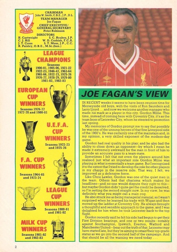 Joe Fagan on Gordon Milne in 1983