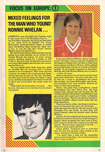 Mixed feelings for the scout who found Ronnie Whelan - LFC match programme 1982