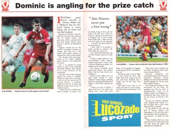 Dominic is angling for the prize catch - Liverpool match programme