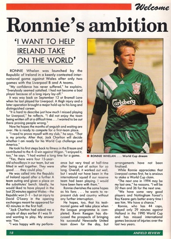 Ronnie's ambition - LFC Match programme in 1994