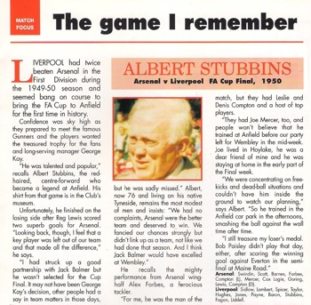 Stubbins remembers the 1950 final in the Liverpool match programme