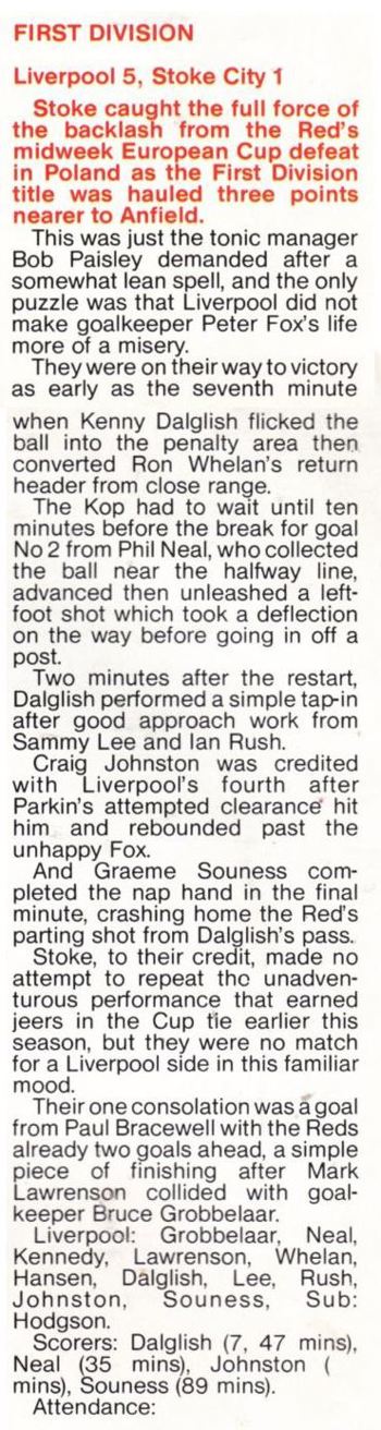 Match report in Fan club magazine