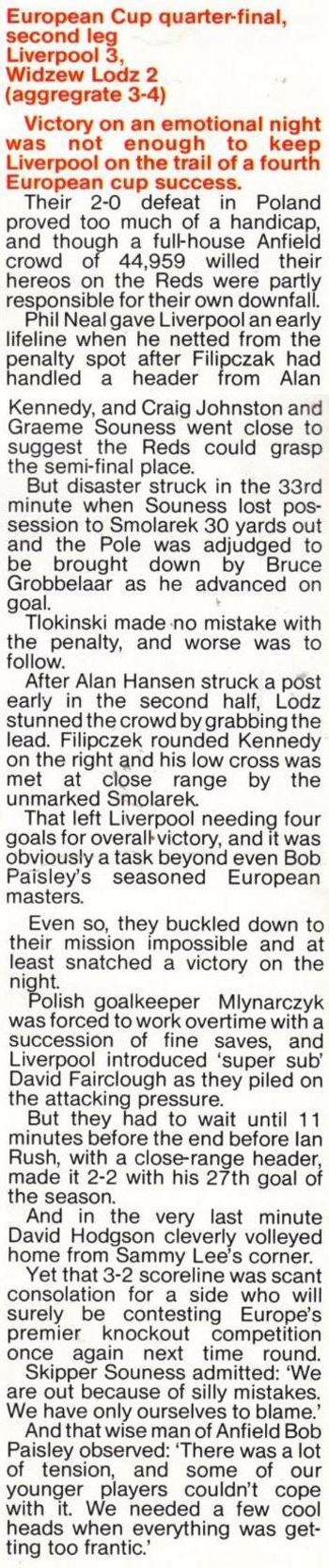 Match report in Fan club magazine