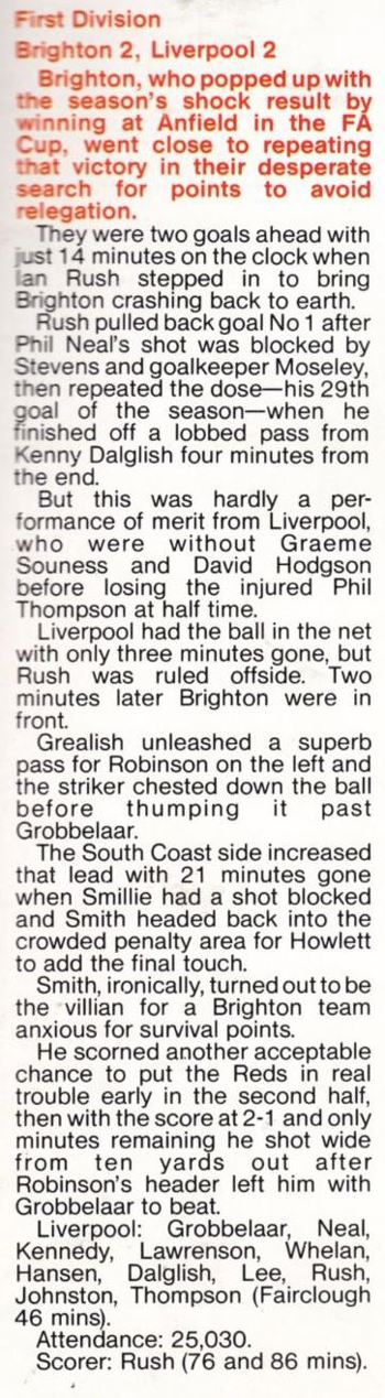 Match report in Fan club magazine