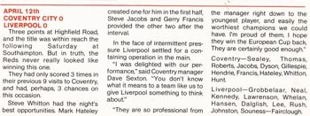 Match report in Fan club magazine