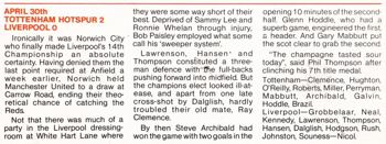Match report in Fan club magazine