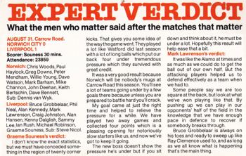 Souness' and Lawrenson's view in fan club magazine