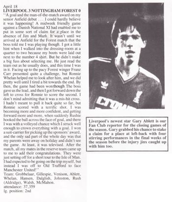 Gary Ablett's view on Liverpool - Nottingham Forest 18 April 1987