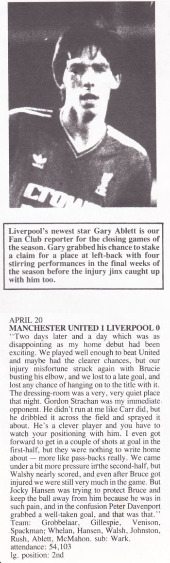 Gary Ablett's view on Manchester United - Liverpool - Nottingham Forest 20 April 1987