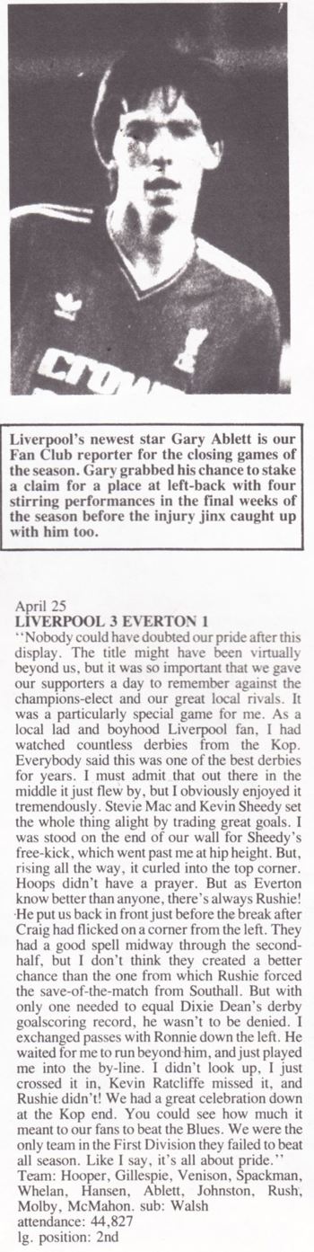 Gary Ablett's view on Liverpool - Everton 25 April 1987