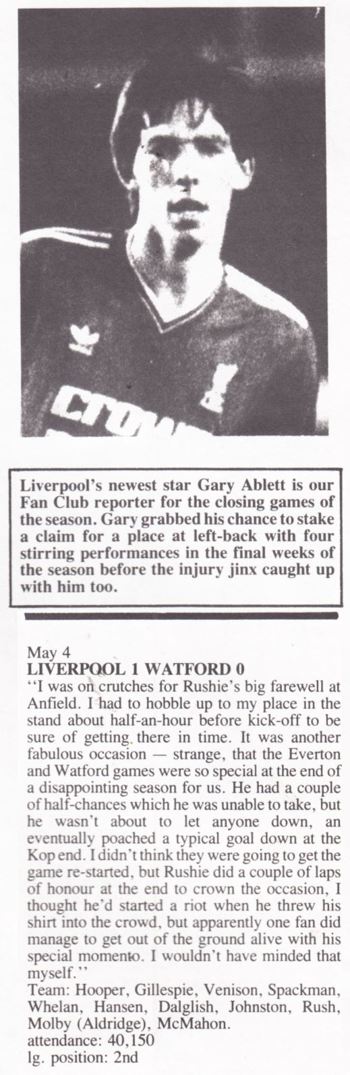 Gary Ablett's view in the Liverpool fan club magazine