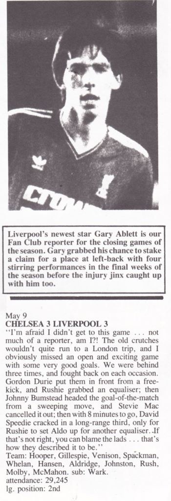 Gary Ablett's view in the Liverpool fan club magazine