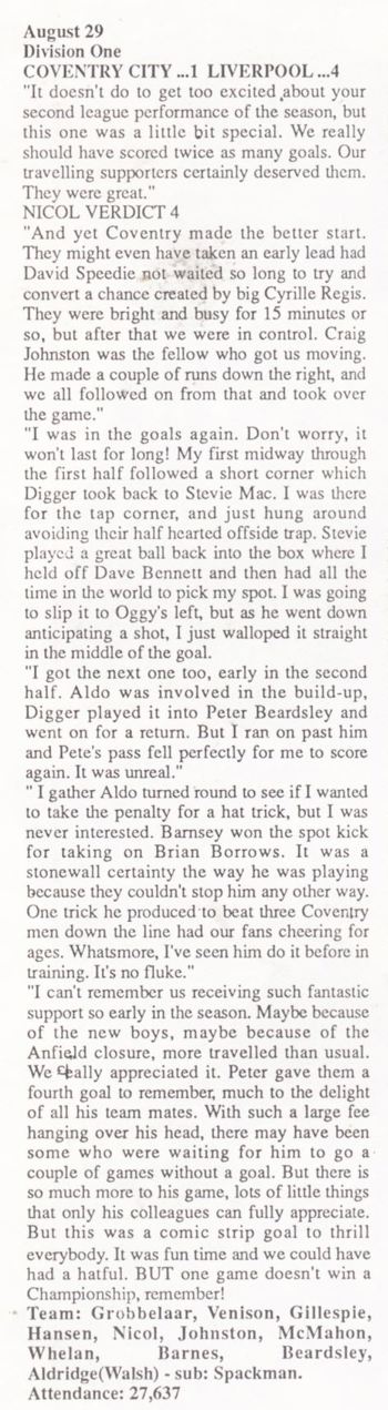 Nicol's verdict in the Liverpool fan club magazine
