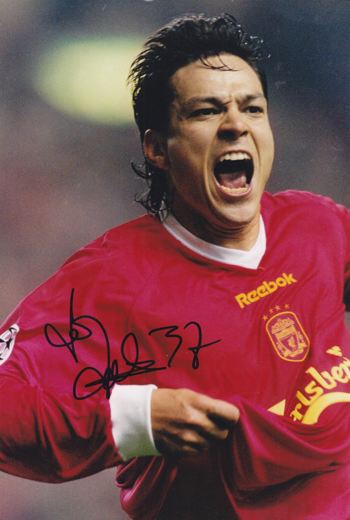 Signed pic of Litmanen celebrating his goal against Dynamo Kiev on 26 September 2001 