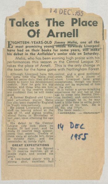 Melia in place of Arnell for his debut - 14 December 1955