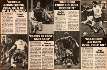 Emlyn on his rival, Bob McNab, in the 1971 FA Cup final