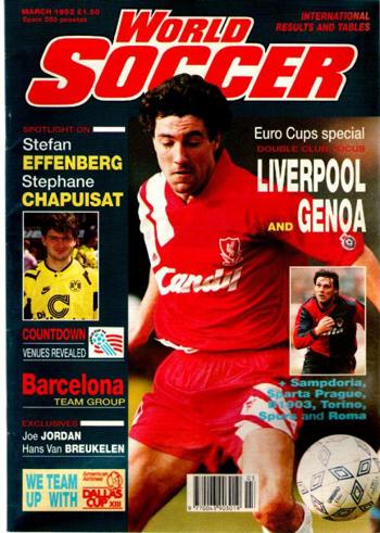 Dean Saunders on the cover of World Soccer