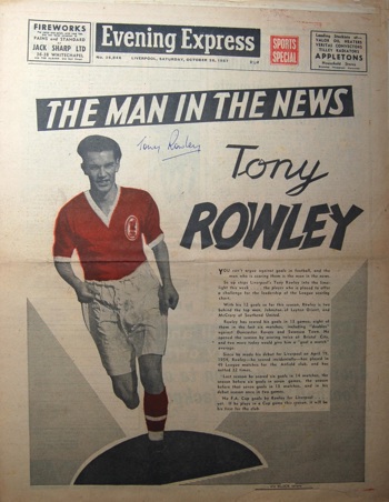 Rowley on the cover of the Evening Express on 26 October 1957