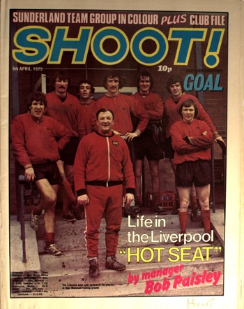 Paisley with his troops at Melwood on the cover of Shoot! on 5 April 1975