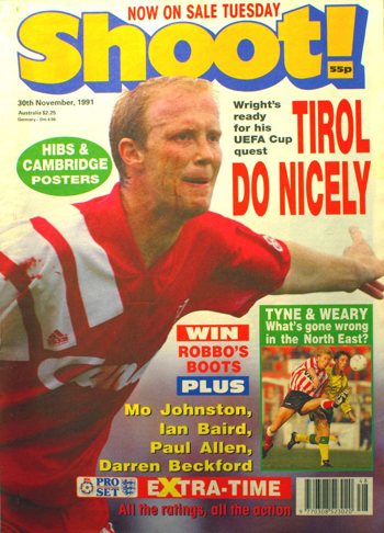 Mark Wright on the cover of Shoot! 30 November 1991